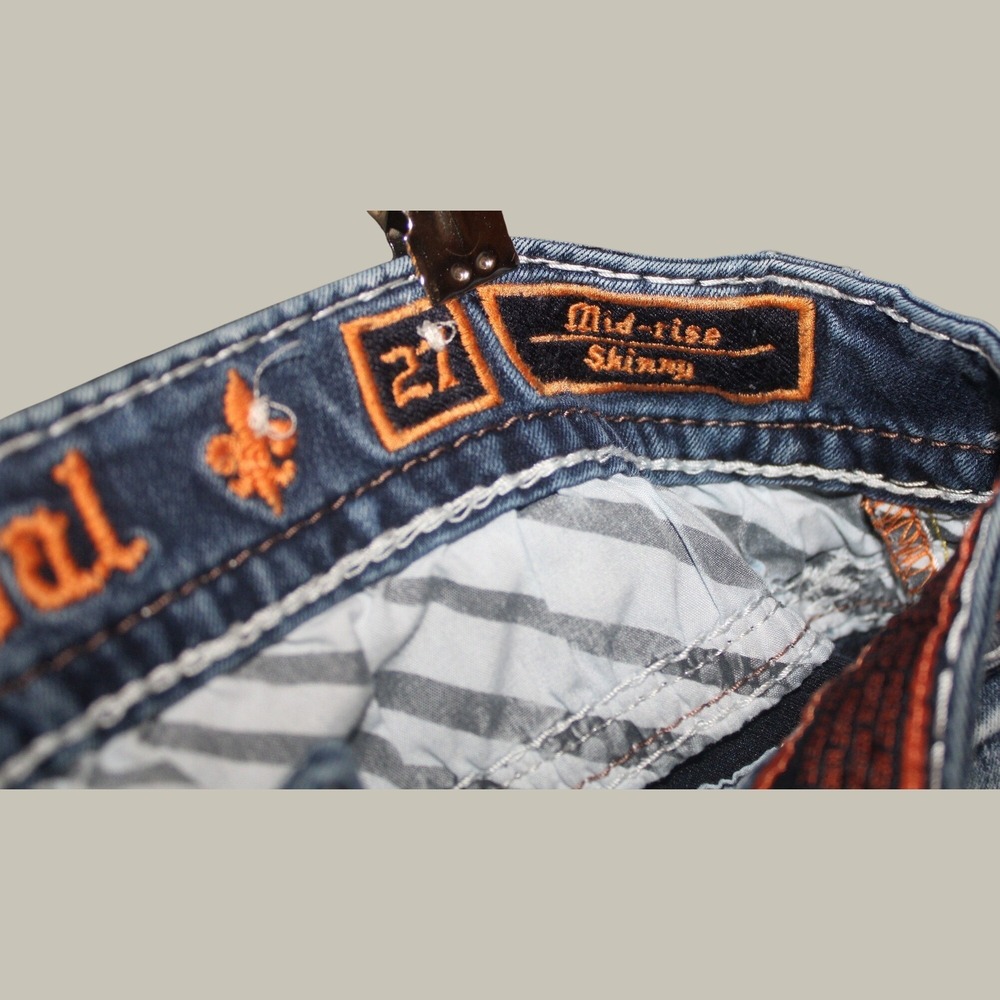 Rock Revival Sundee Mid-Rise Skinny Jeans Blue Embellished Flap Pocket Size 27 - Picture 5 of 5